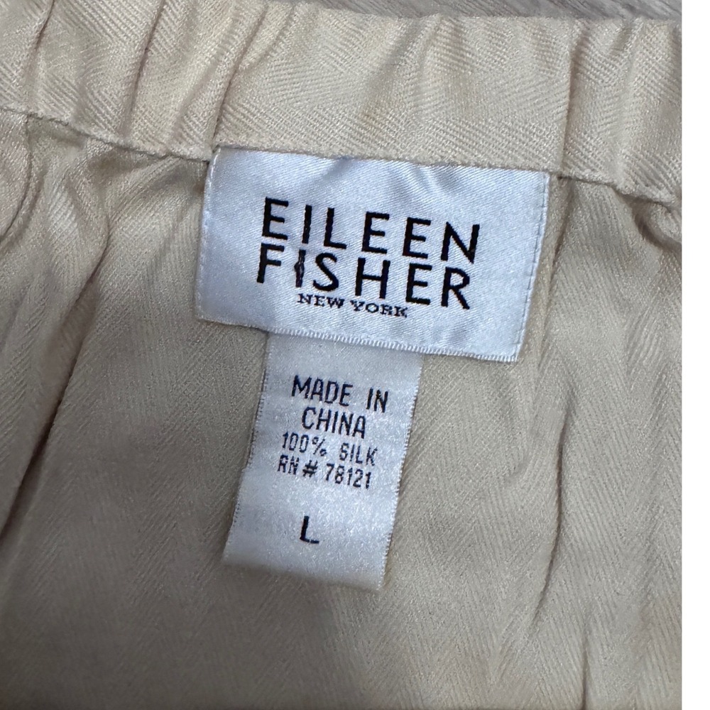 Vtg‎ EILEEN FISHER Silk Midi Skirt Beige Pleated Elastic Waist L v2 - Picture 6 of 6